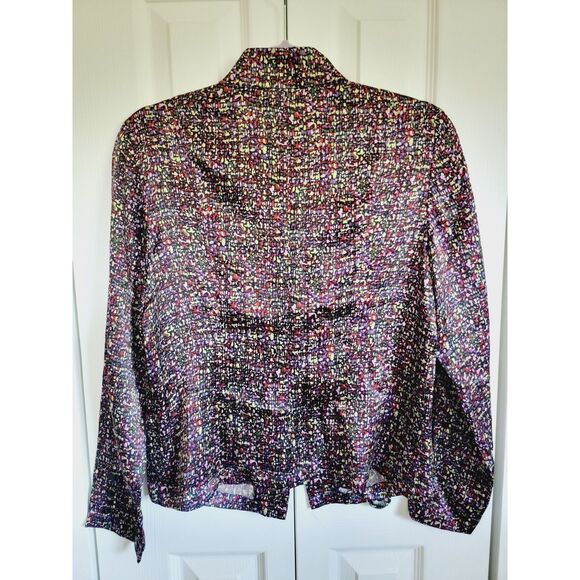 Talbots 12P 100% Silk  Floral Purple Multi Button Front Shirt Blouse‎ 12 Petite - Picture 2 of 5